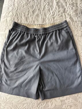 Babaton Gray Faux Leather Elastic-Waist Shorts